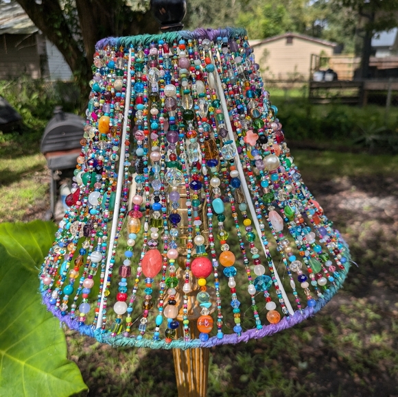 Custom ARTISAN Hand Beaded Colorful Bohemian Lampshade OOAK - Picture 16 of 17